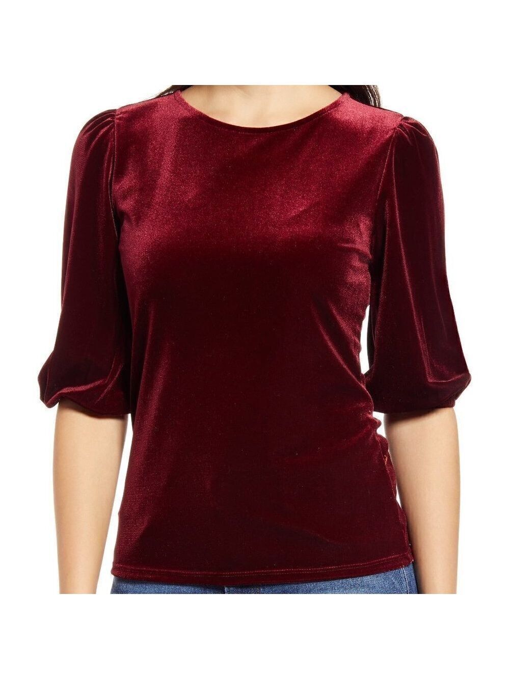 Halogen BNWT burgundy velvet top velour Bubble sleeve NEW